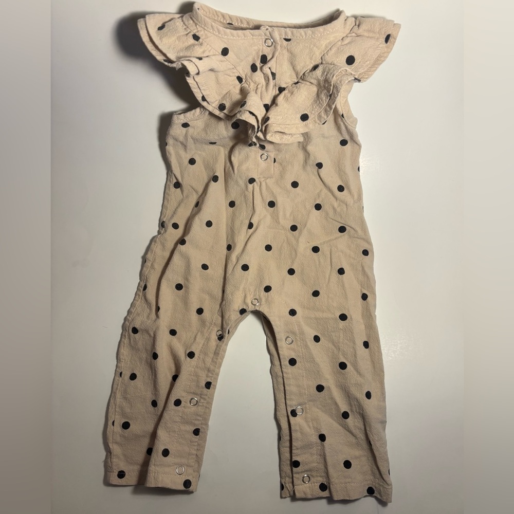 Girls' Cream Brown Polka Dot Ruffle Romper